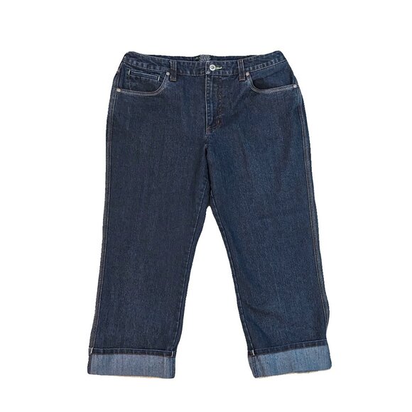 French Cuff Cropped Cuffed Denim Jeans Size 12 Preowned - Picture 1 of 4